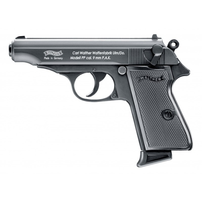 Pistolet d'alarme, a blanc ou a gaz pour femme, 9 mm, Walther PP noir